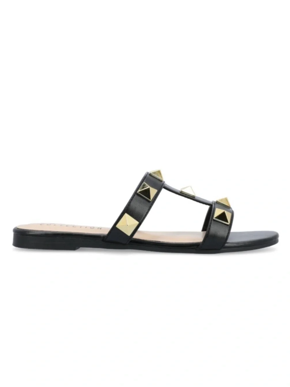 Journee Collection Women's 9 Black & Gold Kendall Studded Sandals NIB - Picture 3 of 4